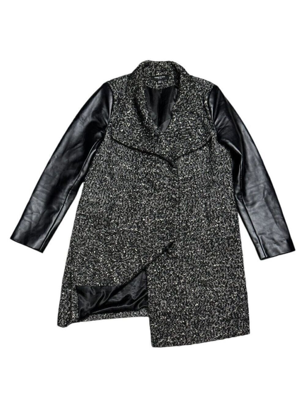 Kenneth Cole Coat New York Wool Blend Faux Leather Luxury Designer Winter Medium